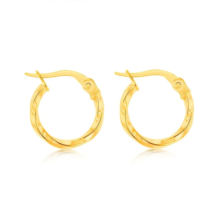 9ct Yellow Gold Twisted 10mm Hoop Earrings