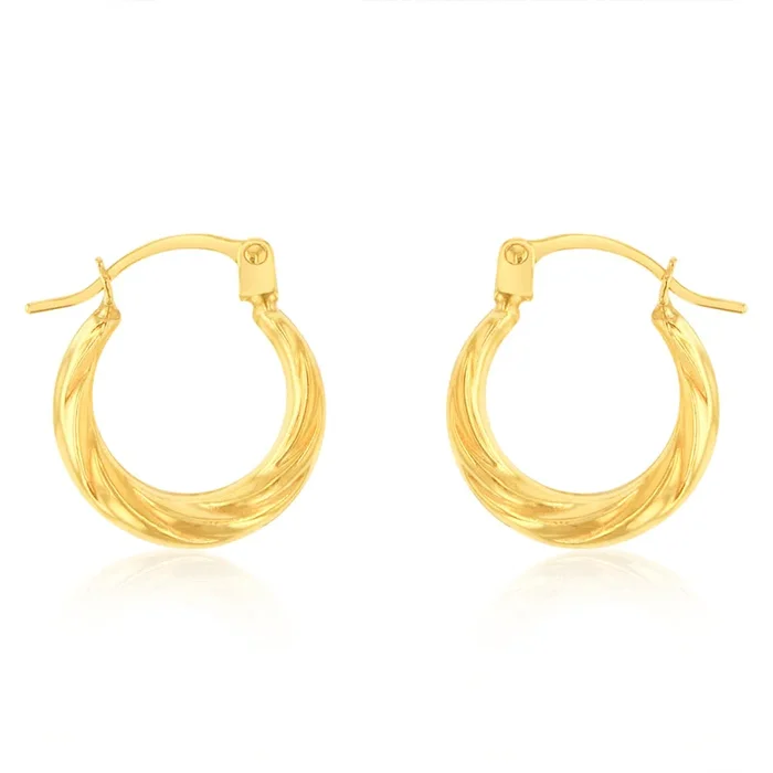 9ct Yellow Gold Twisted Creole Hoop Earrings