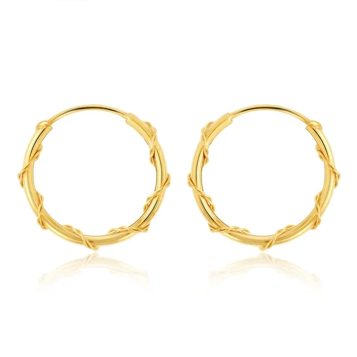 9ct Yellow Gold Twisted Pattern 12mm Sleeper Earrings