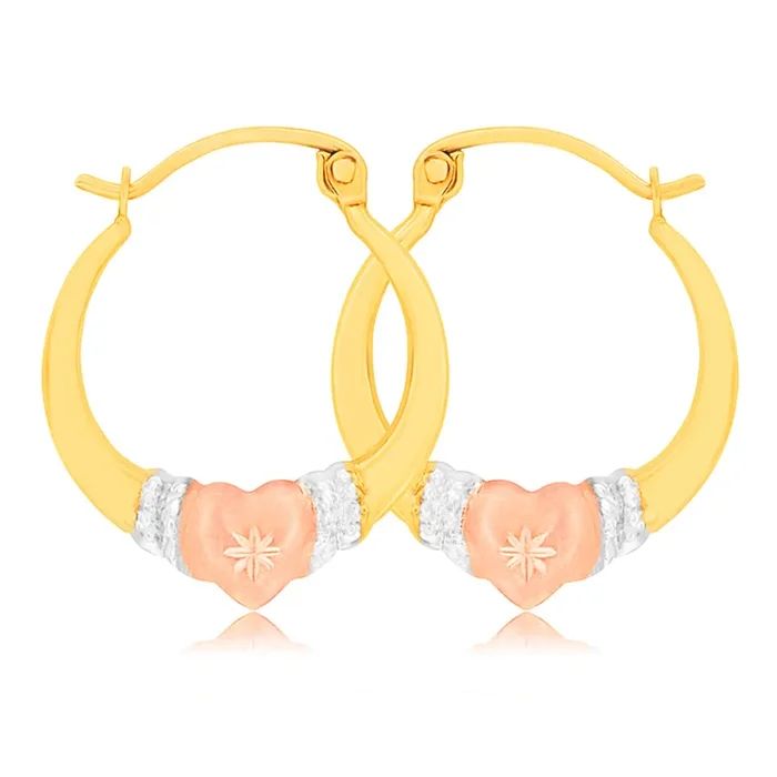 9ct Yellow Gold, White Gold & Rose Gold Love Hoop Earrings