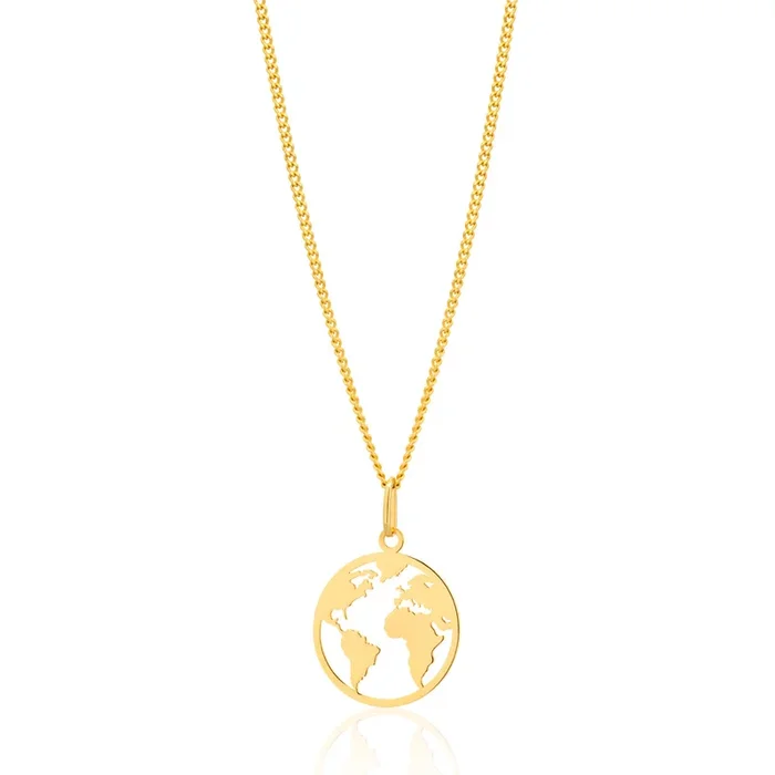 9ct Yellow Gold World Map Disc Cutout Pendant