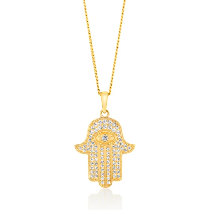 9ct Yellow Gold Zirconia Hamsa Pendant
