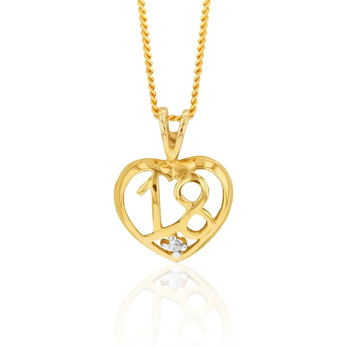 9ct Yellow Gold Zirconia Number 18 Heart Pendant