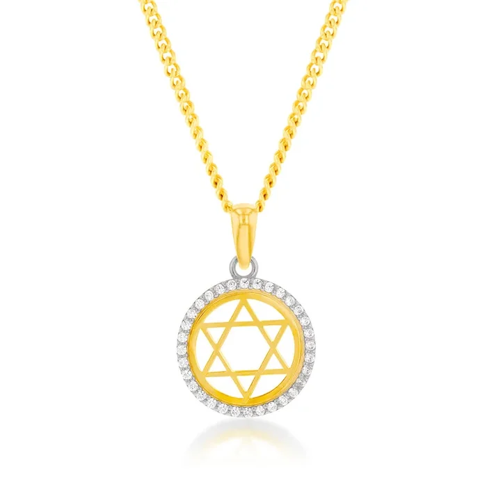 9ct Yellow Gold Zirconia Star of David Round Pendant 9Y
