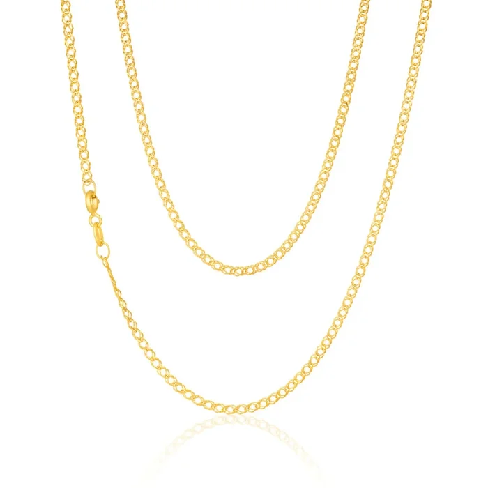 9ct Yellow Solid Gold Double Curb 30 Gauge Diamond Cut 45cm Chain
