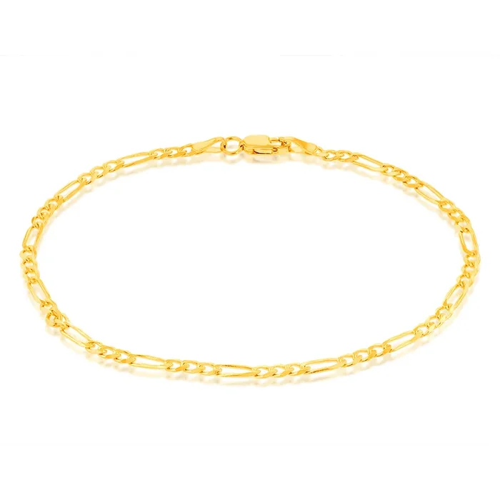 9ct Yellow Solid Gold Fancy 70 Gauge 19cm Figaro 1:3 Bracelet