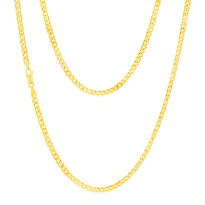9ct Yellow Solid Gold Flat Bevelled Curb 55cm Chain 120gauge