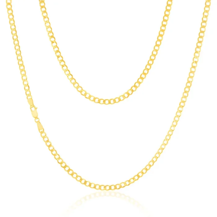 9ct Yellow Solid Gold Superflat Light 95 Gauge Curb 55cm Chain