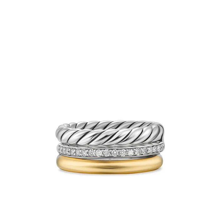 9MM MERCER 3-ROW RING DI SIL/18K