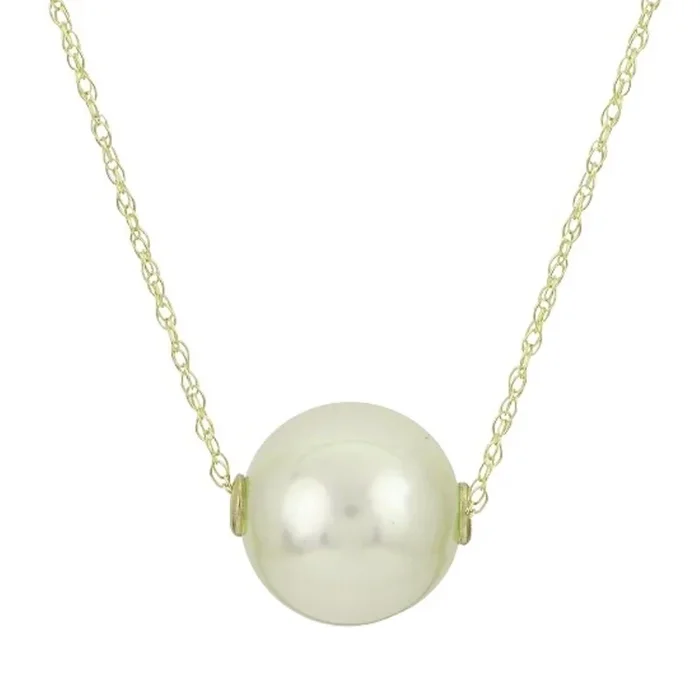 9X10MM Round Pearl 18-inch Pendant in 10KT Yellow Gold