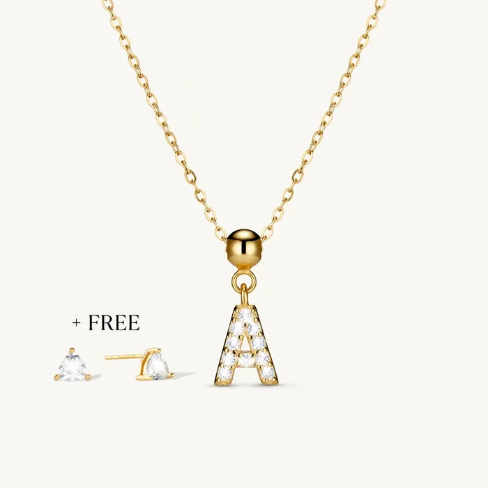 A Diamond Initial Charm Necklace + FREE Diamond Trio Studs Gold