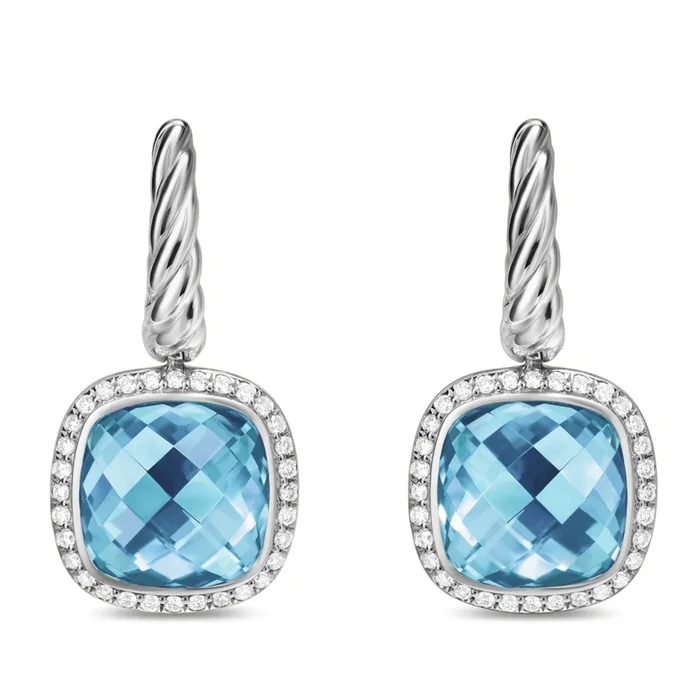 Albion® Drop Earrings in Sterling Silver with Blue Topaz and Diamonds, 10mm
