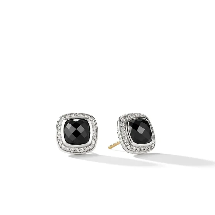 Albion® Stud Earrings in Sterling Silver with Black Onyx and Diamonds, 7mm