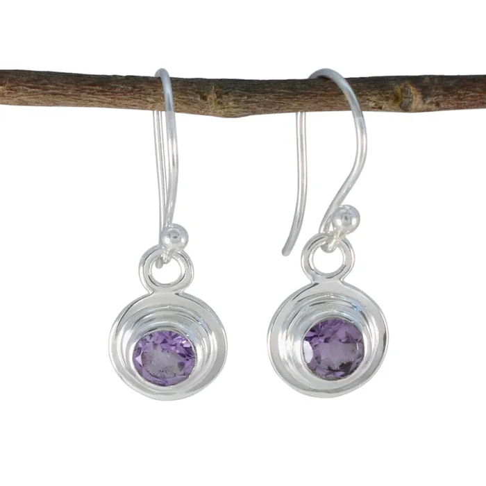 Amethyst African Chen Solitaire Stud Purple Sterling Silver Earring