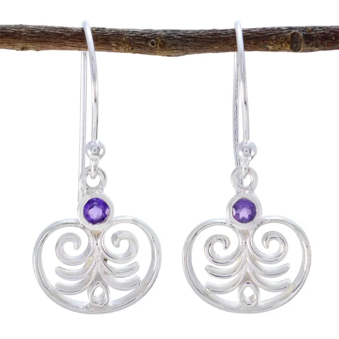 Amethyst American Ida Solitaire Dangle Purple 92.5 Silver Earring