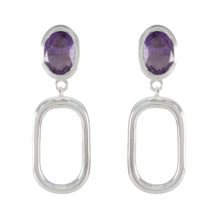 Amethyst American Pauline Solitaire Stud Purple Sterling Silver Earring