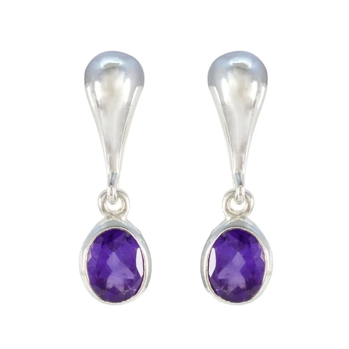 Amethyst American Riley Solitaire Stud Purple 925 Silver Earring