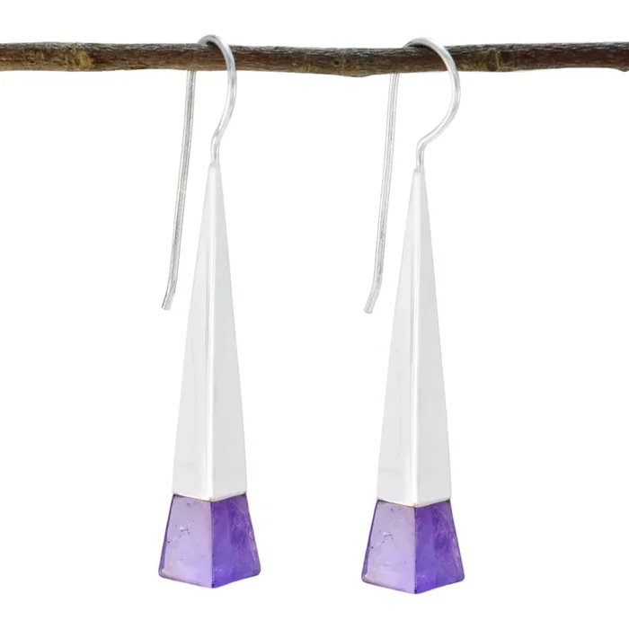 Amethyst American Zoey Solitaire Dangle Purple 92.5 Silver Earring
