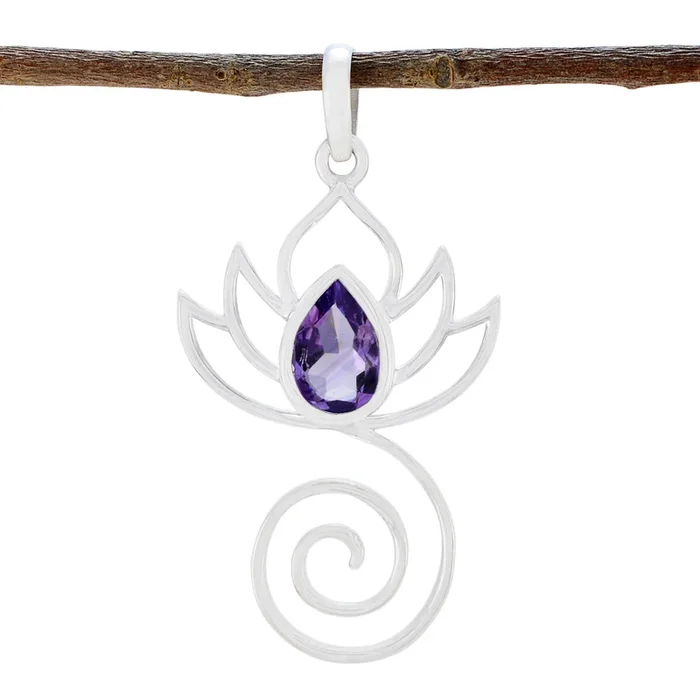 Amethyst Dainty French 92.5 Silver Solitaire Cecilia Rope-Wire Purple Pendant Jewellery