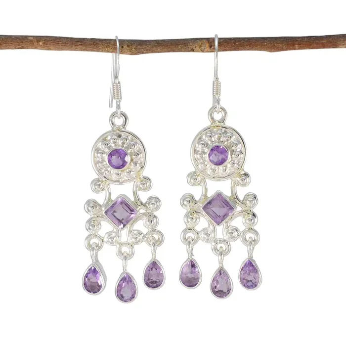 Amethyst Egyptian Anna multiple Dangle Purple 925 Sterling Silver Earring