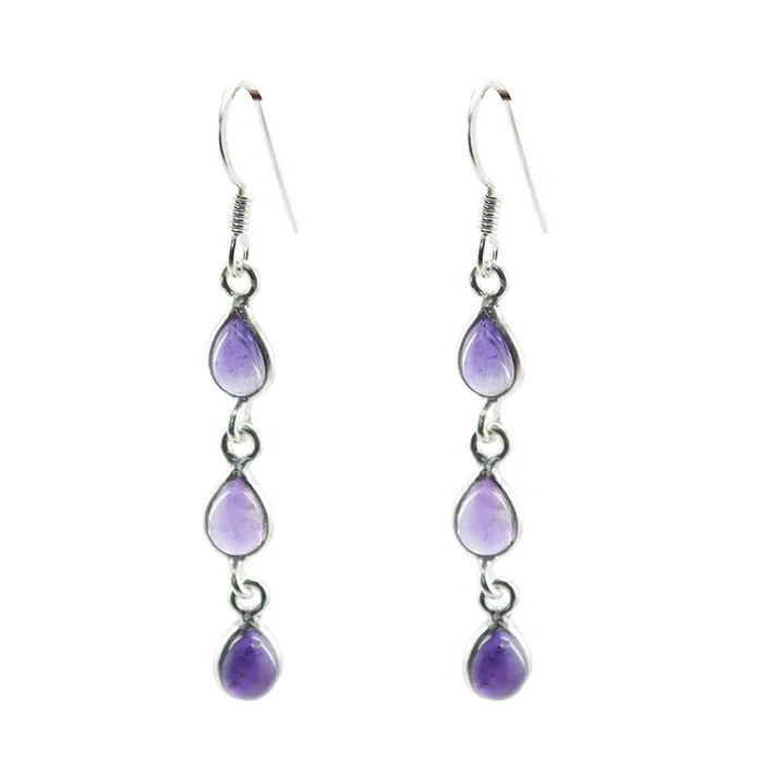 Amethyst Egyptian Hina multiple Dangle Purple Sterling Silver Earring