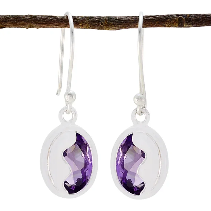 Amethyst Egyptian Lea Solitaire Dangle Purple 925 Sterling Silver Earring