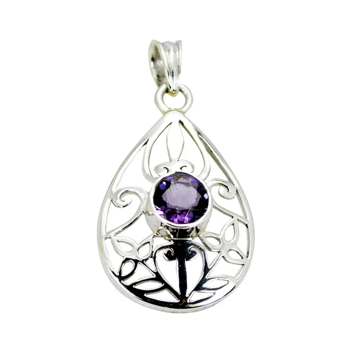 Amethyst Eye-catching Spanish 92.5 Silver Solitaire Autumn Filigree Purple Pendant Jewellery