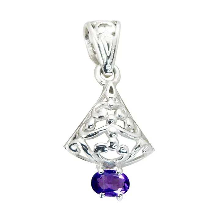 Amethyst Featherlight French Silver Solitaire Lourdes Love Purple Pendant Jewelry