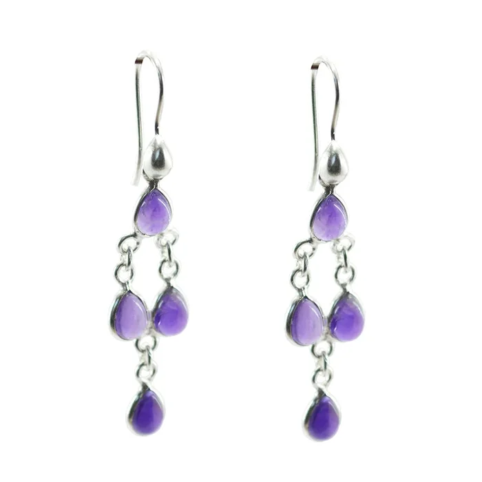 Amethyst French Emi multiple Dangle Purple 925 Sterling Silver Earring