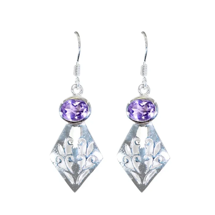 Amethyst French Grace Solitaire Dangle Purple Silver Earring