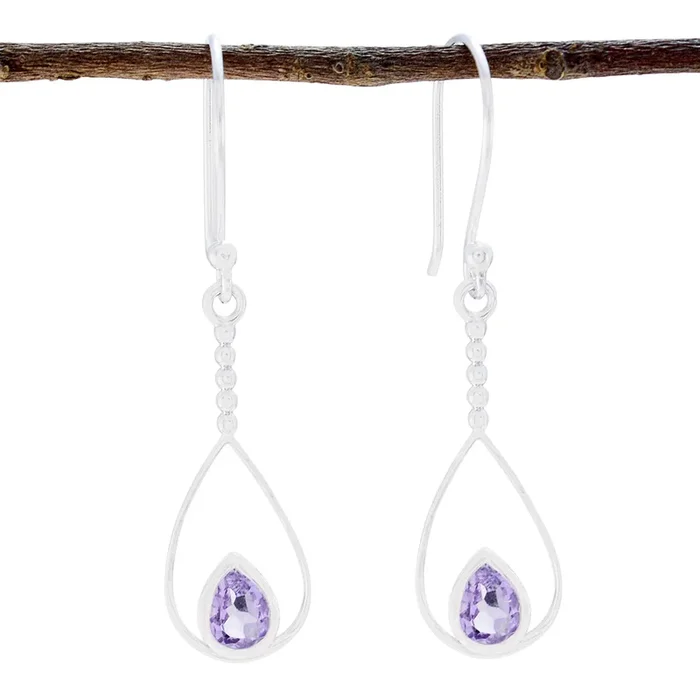 Amethyst French Katarina Solitaire Dangle Purple 925 Sterling Silver Earring