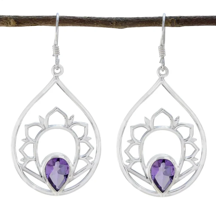 Amethyst French Mila Solitaire Dangle Purple Sterling Silver Earring