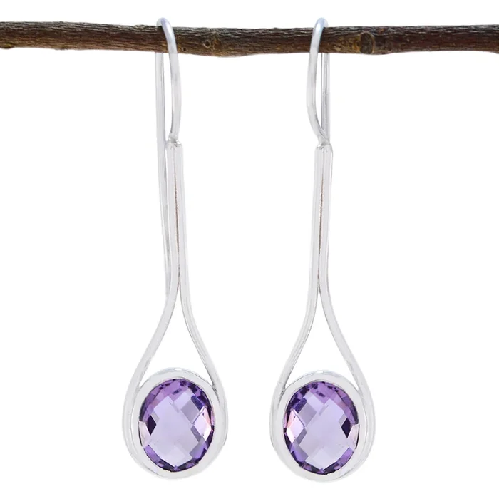 Amethyst German Victoria Solitaire Dangle Purple Silver Earring