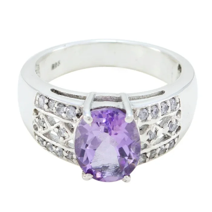 Amethyst Halo African 92.5 Silver Purple Gems Classic Boho Ring Jewellery