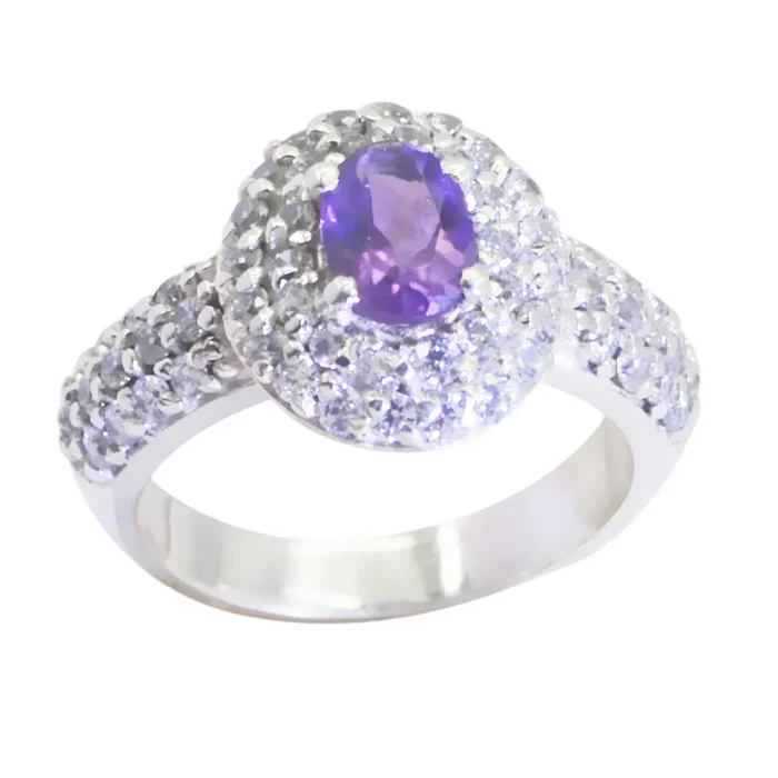 Amethyst Halo Egyptian Sterling Silver Purple Gemstone Eye-catching Contemporary Ring Jewellery