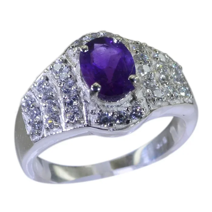 Amethyst Halo German Silver Purple Gemstones Mid-weight Artisan Ring Jewellery