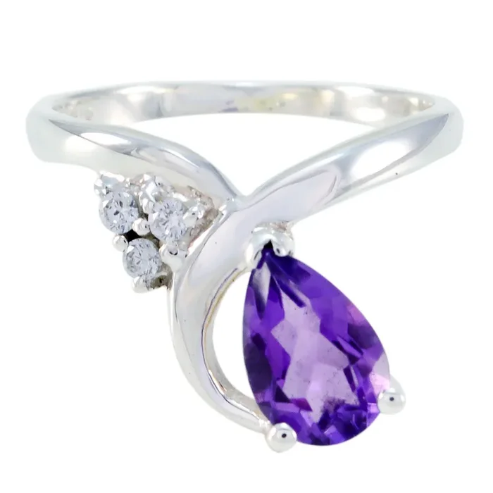 Amethyst Halo Korean 92.5 Silver Purple Gems Whisper-thin Feminine Ring Jewelry