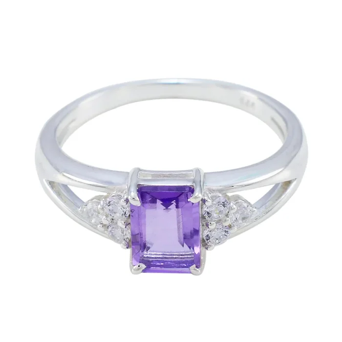 Amethyst Halo Korean 925 Silver Purple Gemstones Dainty Abstract Ring Jewellery