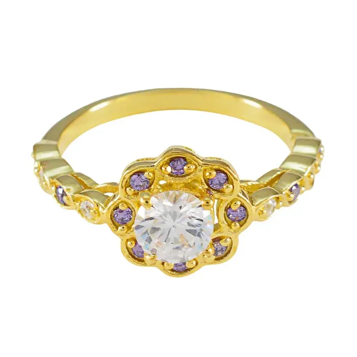 Amethyst Halo Latin American Silver Purple Gems Delicate Abstract Ring Jewellery