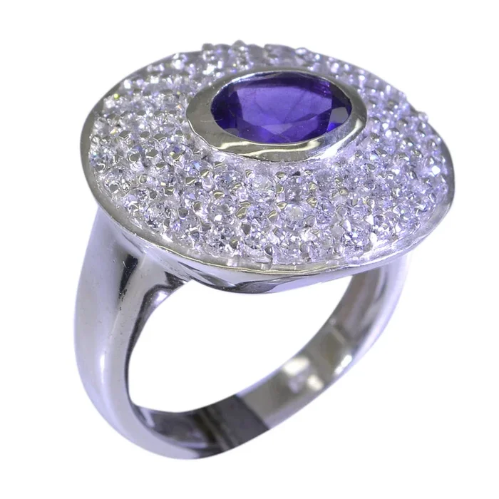 Amethyst Halo Moroccan 925 Sterling Silver Purple Gems Eye-catching Contemporary Ring Jewellery
