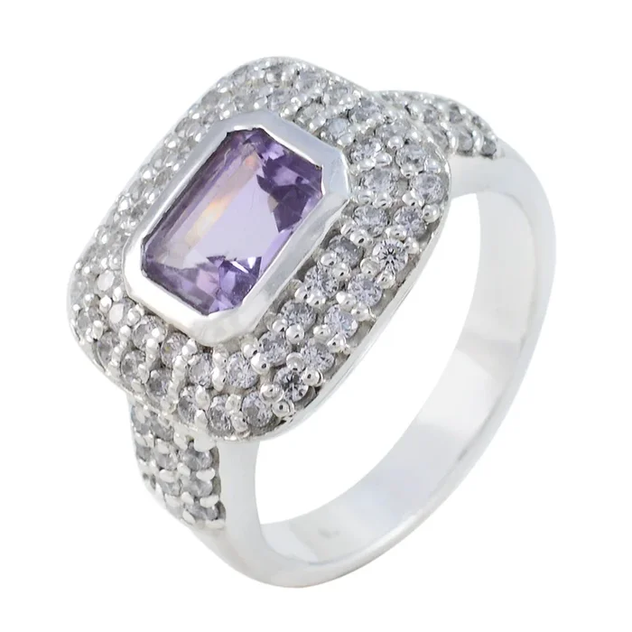 Amethyst Halo Russian Sterling Silver Purple Gems Eye-catching Trendy Ring Jewelry
