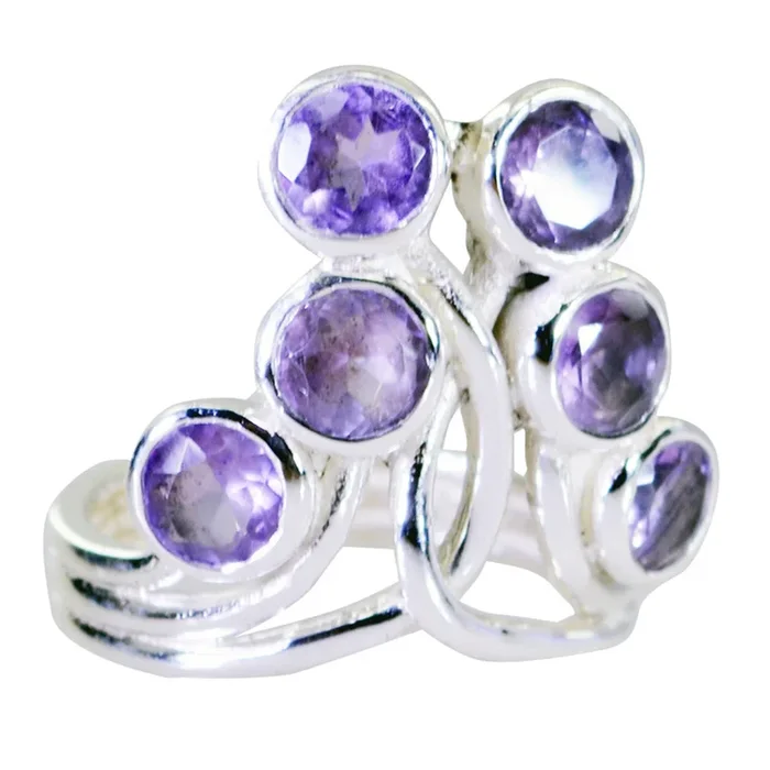 Amethyst Hexa Russian Sterling Silver Purple Gems Minimal Modern Ring Jewelry