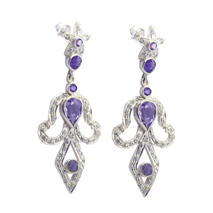 Amethyst Indian Maria multiple Stud Purple Sterling Silver Earring