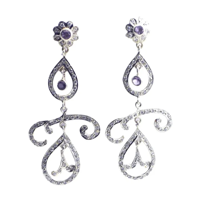 Amethyst Indian Nisa multiple Dangle Purple 925 Silver Earring