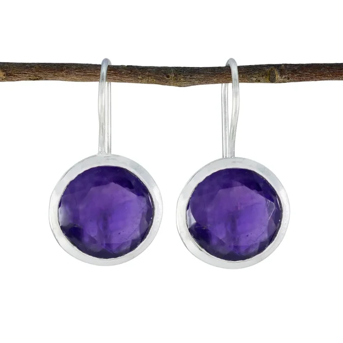 Amethyst Italian Freya Solitaire Dangle Purple Silver Earring