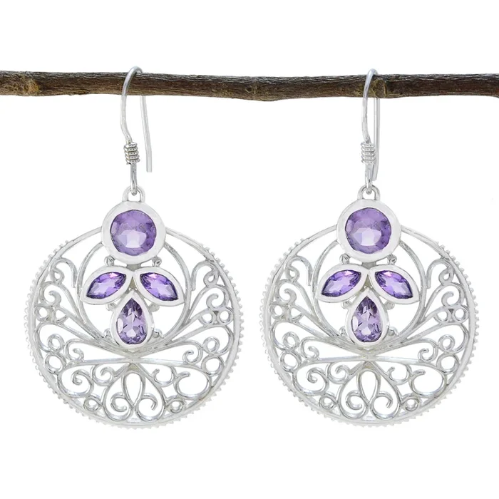 Amethyst Italian Isla quarter Dangle Purple Sterling Silver Earring
