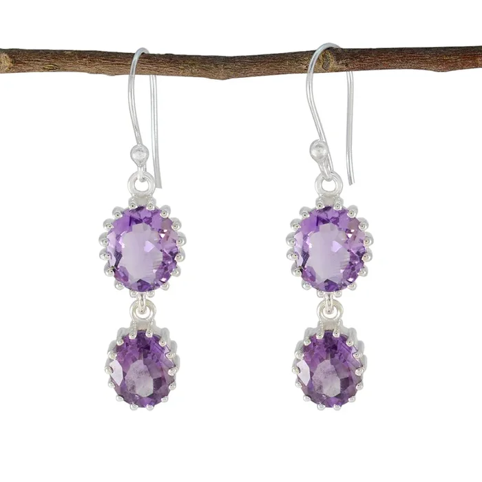 Amethyst Japanese Aurora multiple Dangle Purple Silver Earring
