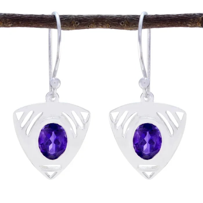 Amethyst Japanese Inès Solitaire Dangle Purple 925 Silver Earring