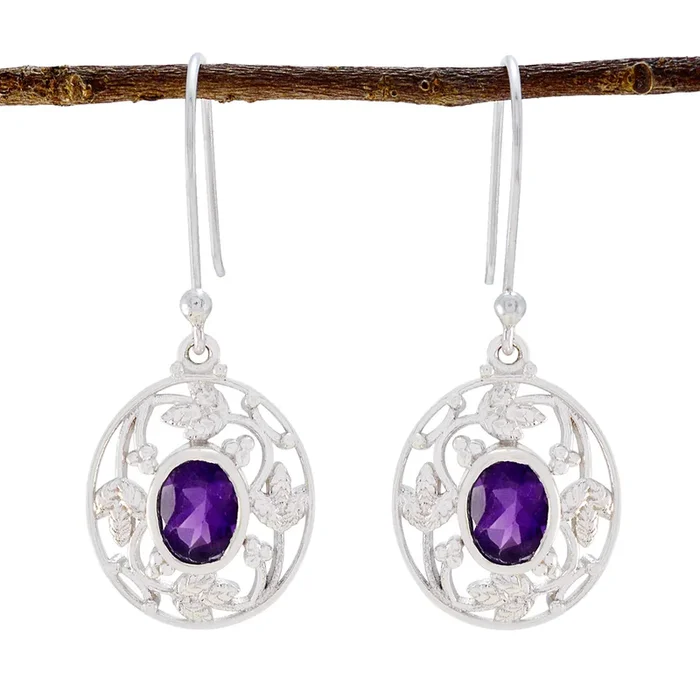 Amethyst Japanese Isabel Solitaire Dangle Purple 925 Silver Earring