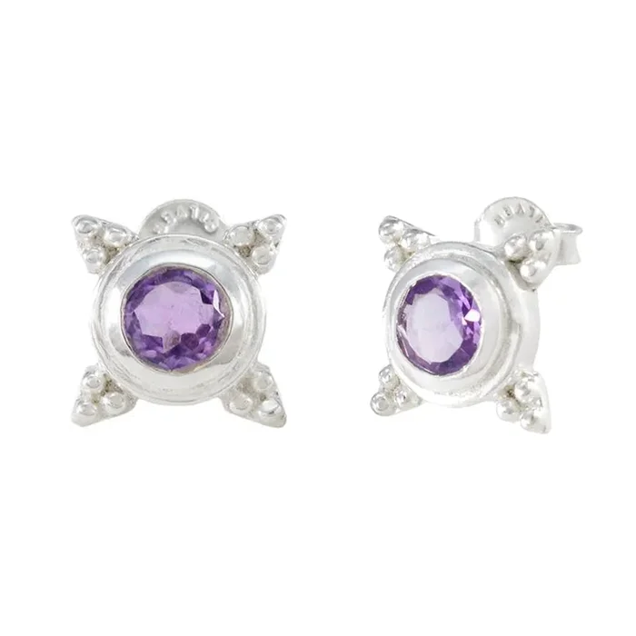 Amethyst Japanese Lourdes Solitaire Dangle Purple 92.5 Silver Earring
